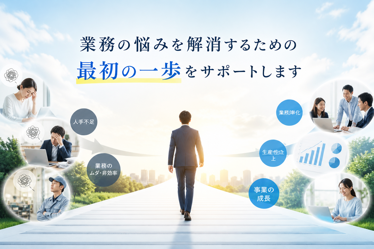業務の悩みを解消するための最初の一歩をサポートします
